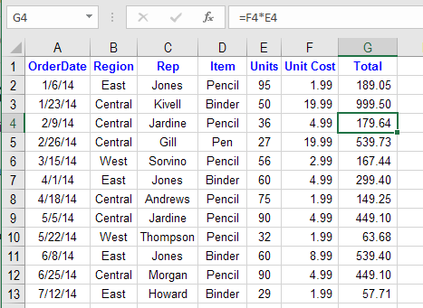 excel data